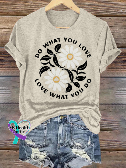 Do What You Love Printed Casual Round Neck Short Sleeve Beige / S