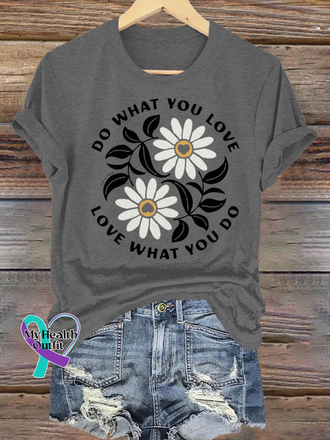 Do What You Love Printed Casual Round Neck Short Sleeve Grey / S