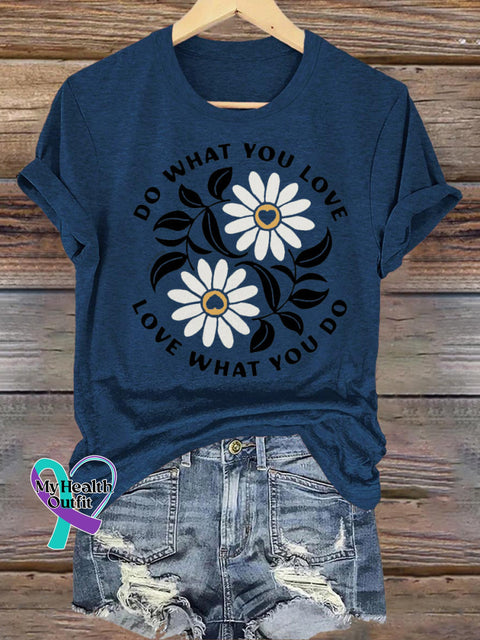 Do What You Love Printed Casual Round Neck Short Sleeve NavyBlue / S