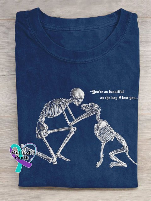 Dog And Human Skull You’re As Beautiful The Day I Lost You Art Print Design T-Shirt Navy Blue / S