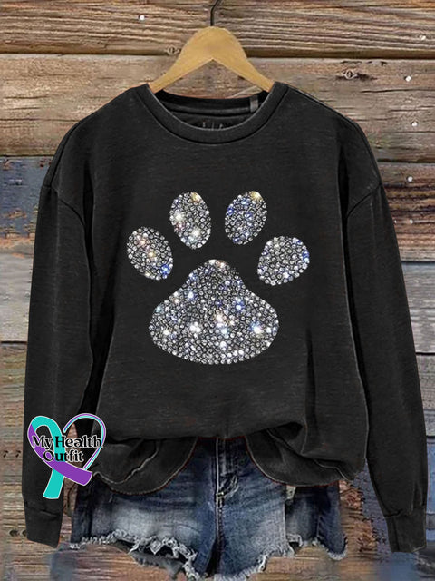 Dog Paw Rhinestone Print Sweatshirt Black / S