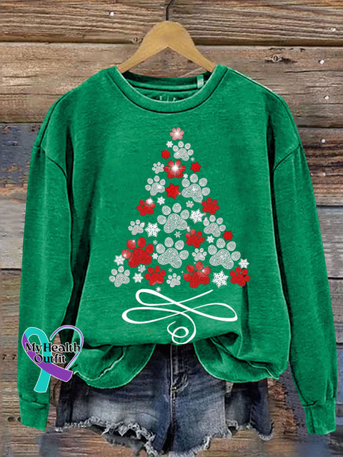 Dog Paw Rhinestone Print Sweatshirt Green / M