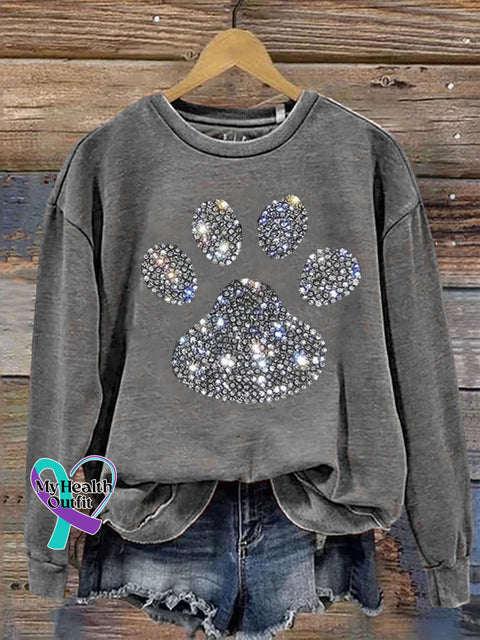 Dog Paw Rhinestone Print Sweatshirt Grey / S