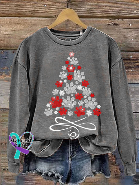 Dog Paw Rhinestone Print Sweatshirt Grey / S