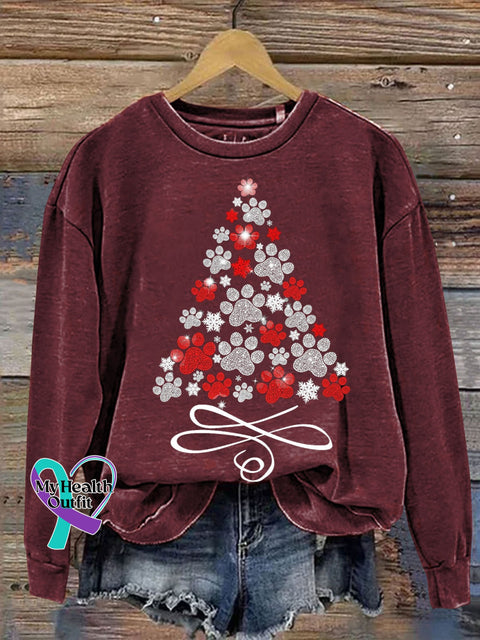 Dog Paw Rhinestone Print Sweatshirt Maroon / S