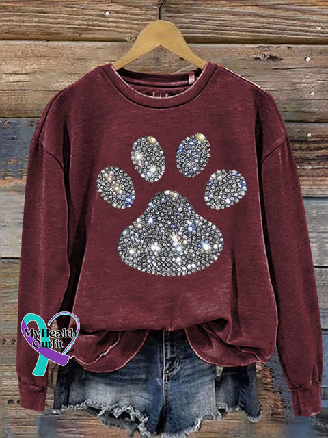 Dog Paw Rhinestone Print Sweatshirt Maroon / S