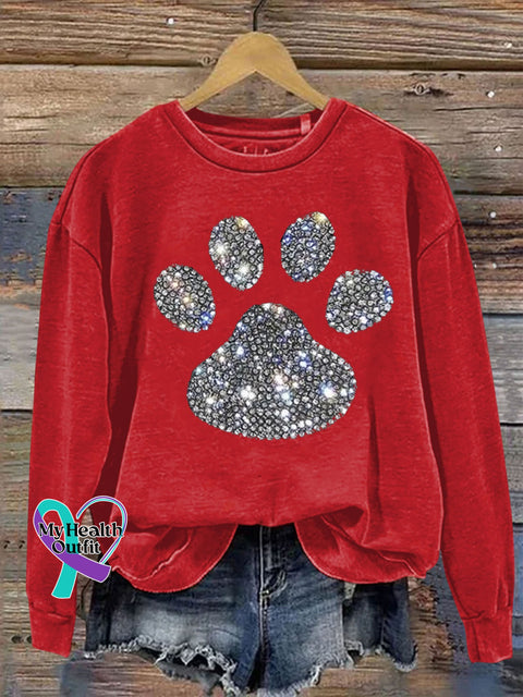 Dog Paw Rhinestone Print Sweatshirt Red / S