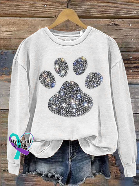 Dog Paw Rhinestone Print Sweatshirt White / S