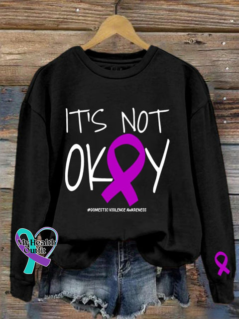 Domestic Violence Awareness Print Crew Neck Pullover Black / S