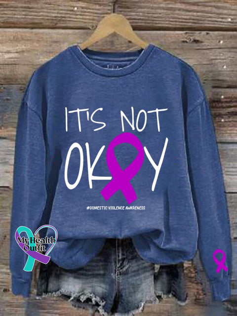 Domestic Violence Awareness Print Crew Neck Pullover Blue / S