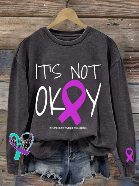 Domestic Violence Awareness Print Crew Neck Pullover Dark Grey / S