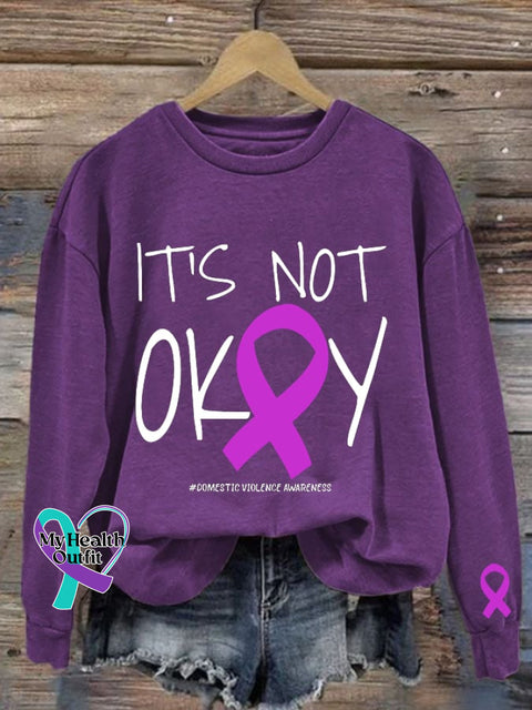 Domestic Violence Awareness Print Crew Neck Pullover Purple / S