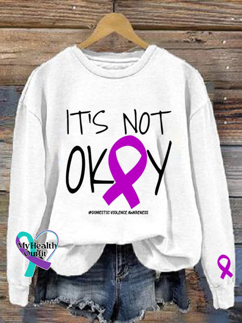 Domestic Violence Awareness Print Crew Neck Pullover White / S