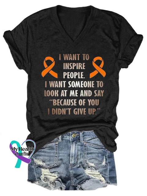 Don’t Give Up on Multiple Sclerosis AwarenessLove Print V-Neck Casual Short Sleeve T-Shirt Black / S