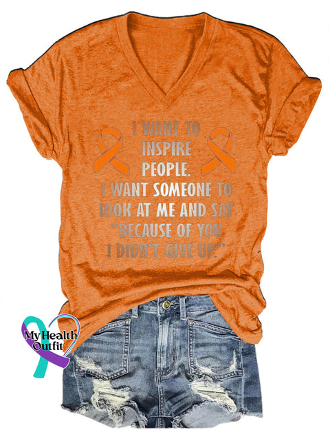 Don’t Give Up on Multiple Sclerosis AwarenessLove Print V-Neck Casual Short Sleeve T-Shirt Orange / S