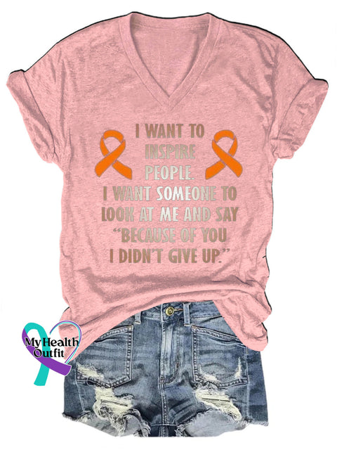 Don’t Give Up on Multiple Sclerosis AwarenessLove Print V-Neck Casual Short Sleeve T-Shirt Pink / S