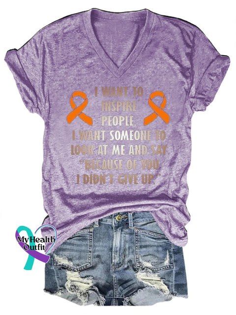 Don’t Give Up on Multiple Sclerosis AwarenessLove Print V-Neck Casual Short Sleeve T-Shirt Purple / S
