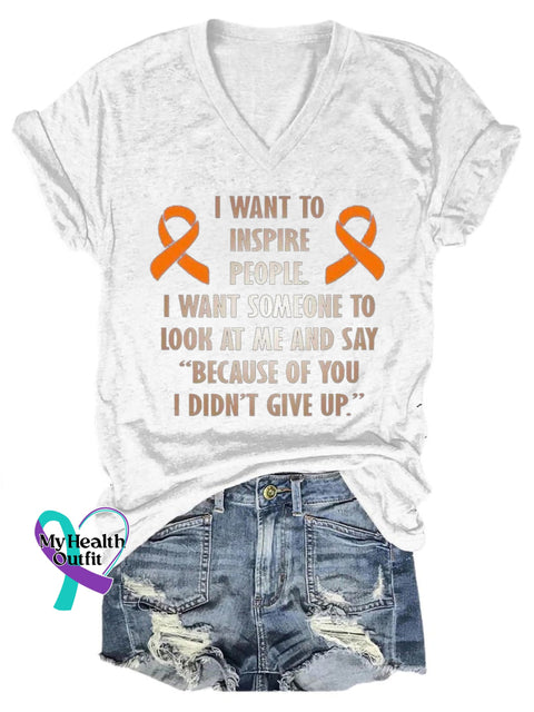 Don’t Give Up on Multiple Sclerosis AwarenessLove Print V-Neck Casual Short Sleeve T-Shirt White / S
