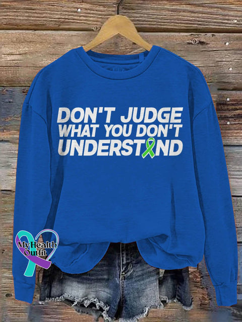 Don’t Judge What You Understand Mental Health Awareness Pattern Print Casual Sweatshirt Blue / S