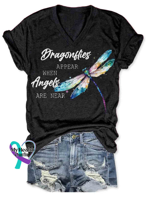 Dragonfly Appear When Angles Are Here V neck Casual T Shirt Black / S