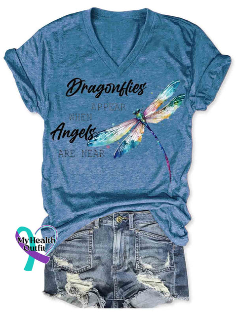 Dragonfly Appear When Angles Are Here V neck Casual T Shirt Blue / S