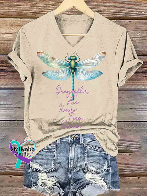 Dragonfly Are Kisser From Heaven Art V neck Casual T Shirt Apricot / S