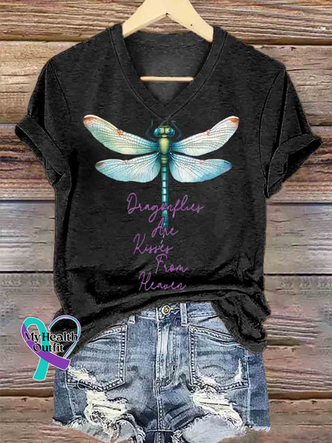 Dragonfly Are Kisser From Heaven Art V neck Casual T Shirt Black / S
