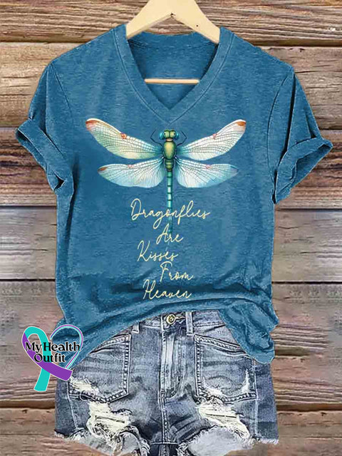 Dragonfly Are Kisser From Heaven Art V neck Casual T Shirt Blue / S