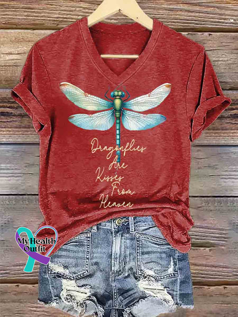 Dragonfly Are Kisser From Heaven Art V neck Casual T Shirt Red / S