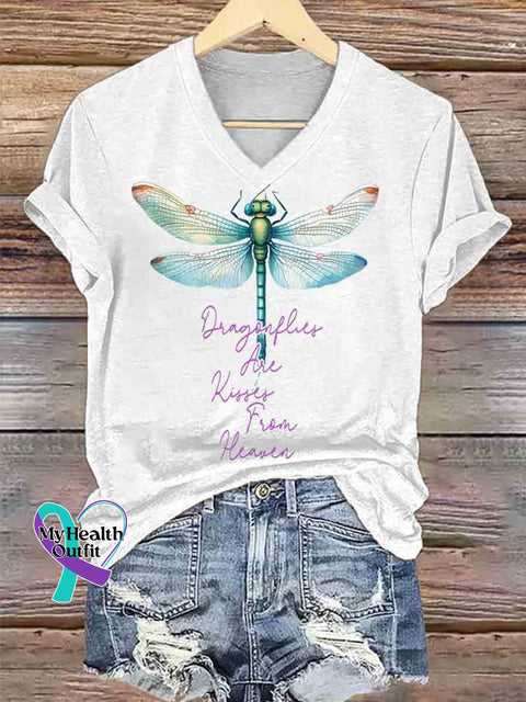 Dragonfly Are Kisser From Heaven Art V neck Casual T Shirt White / S