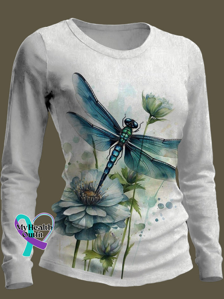 Dragonfly Art Print Casual Long Sleeve Sweatshirt Multicolor / S