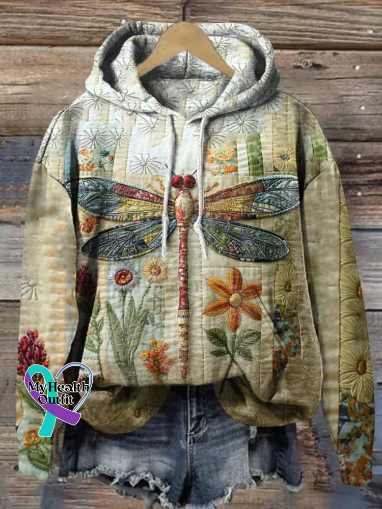 Dragonfly Floral Cotton Casual Hoodie Sweatshirt Multicolor / S