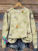 Dragonfly Floral Print Casual Sweatshirt Multicolor / S