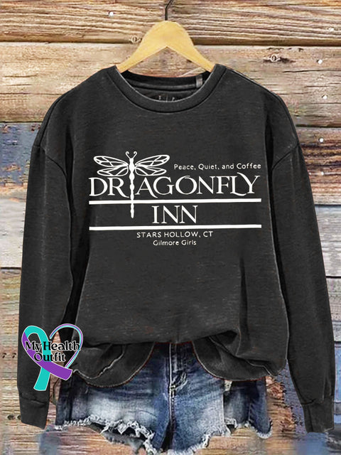 Dragonfly Peace Quilt Coffee Art Design Print Casual Sweatshirt Black / S