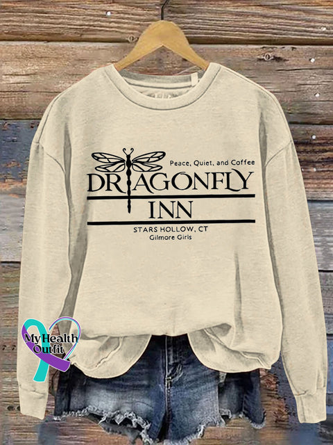 Dragonfly Peace Quilt Coffee Art Design Print Casual Sweatshirt Sand / S