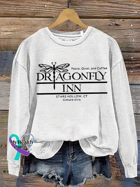 Dragonfly Peace Quilt Coffee Art Design Print Casual Sweatshirt White / S
