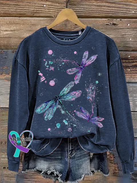 Dragonfly Print Casual Sweatshirt Blue / S