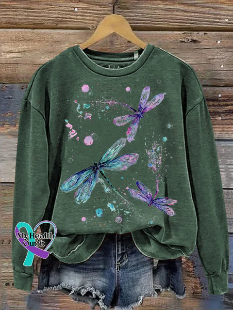 Dragonfly Print Casual Sweatshirt Green / S