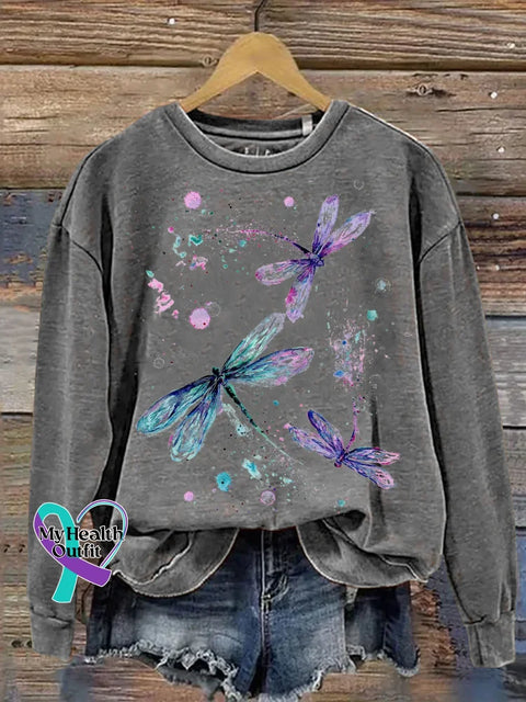 Dragonfly Print Casual Sweatshirt Grey / S