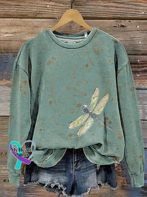 Dragonfly Print Casual Sweatshirt Multicolor / S