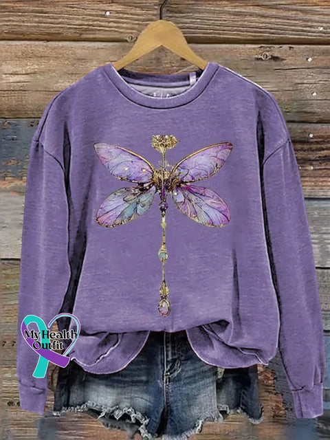 Dragonfly Print Casual Sweatshirt Multicolor / S