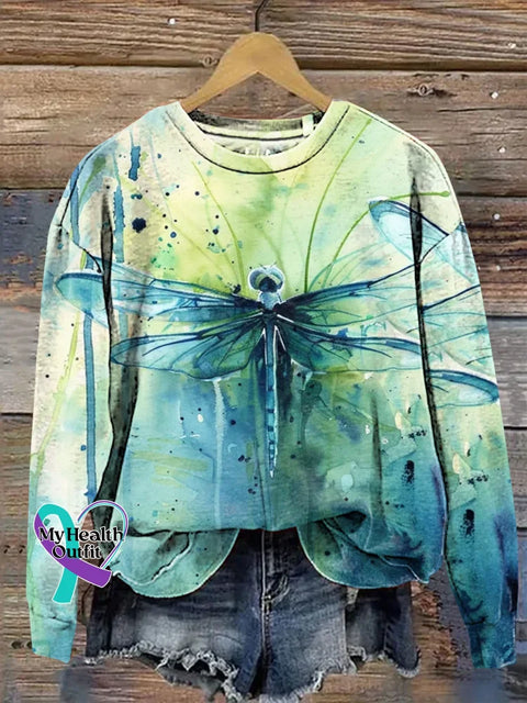 Dragonfly Print Casual Sweatshirt Multicolor / S