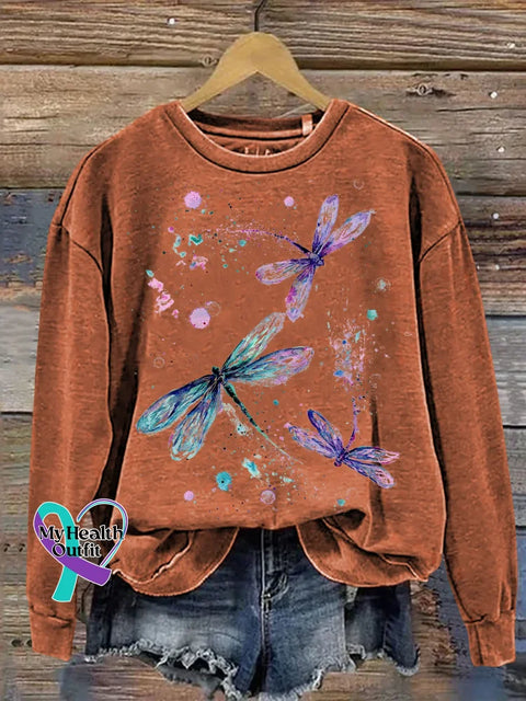 Dragonfly Print Casual Sweatshirt Orange / S