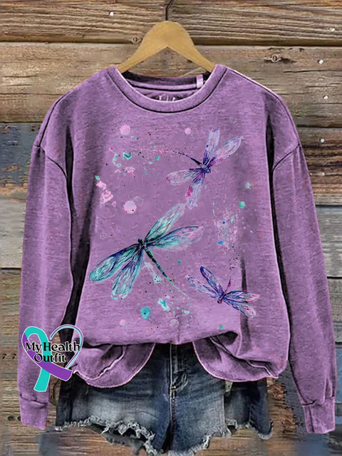 Dragonfly Print Casual Sweatshirt Purple / S