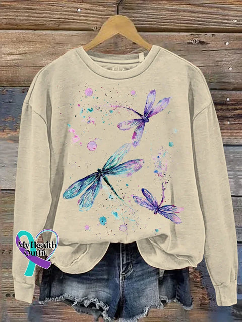 Dragonfly Print Casual Sweatshirt Sand / S