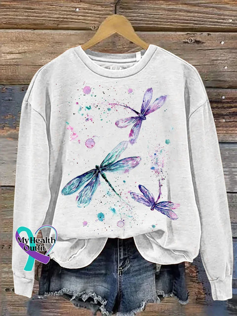 Dragonfly Print Casual Sweatshirt White / S
