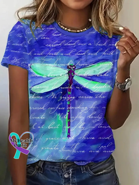Dragonfly Print T-Shirt Blue / S