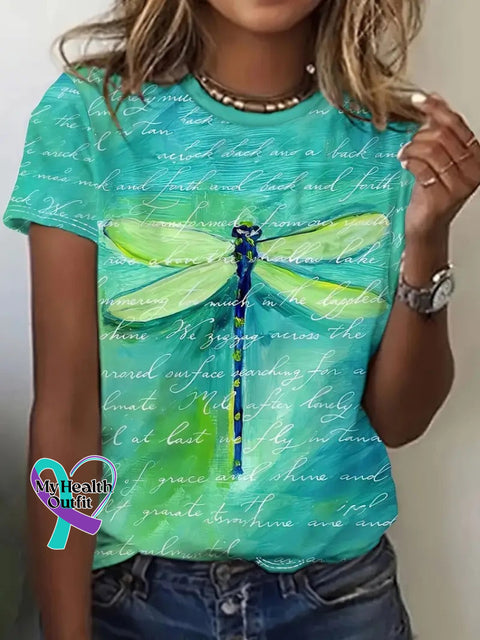 Dragonfly Print T-Shirt Green / S