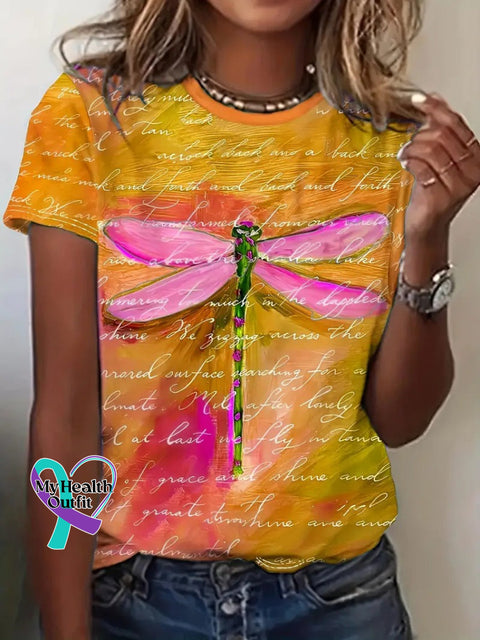 Dragonfly Print T-Shirt Yellow / S