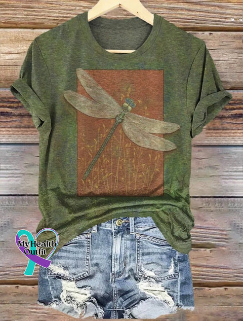 Dragonfly Printed Crew Neck Women’s T-Shirt Camouflage / S